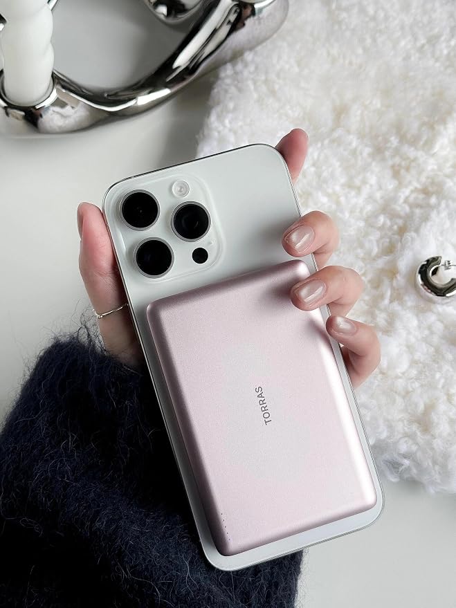 TORRAS MiniMag Power Bank, Ultra Slim 5,000mAh Wireless Portable Charger with USB-C Cable, Fast Charging iPhone Air MagSafe Battery Pack, Compatible Charger for iPhone 17/16/15/14/13/12, Azalea Pink - Image 4