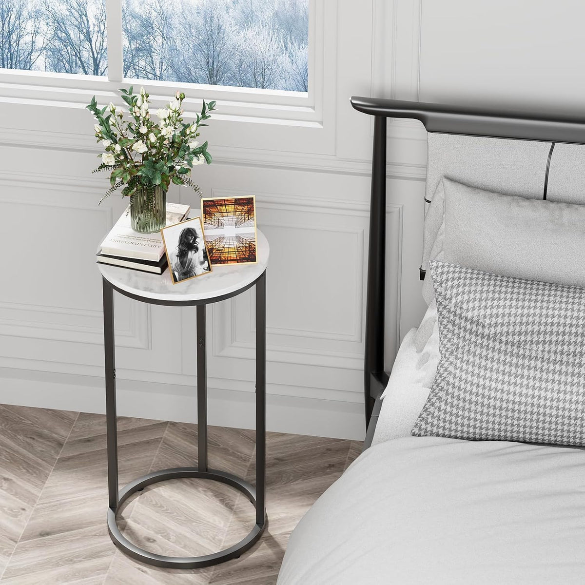 C Shaped End Table, Couch Side Tables for Living Room, Round Sofa End Table with Metal Frame, Small Wooden Snack Table for Bedroom, Small Spaces, Easy Assembly (Black,2pcs) - Image 7