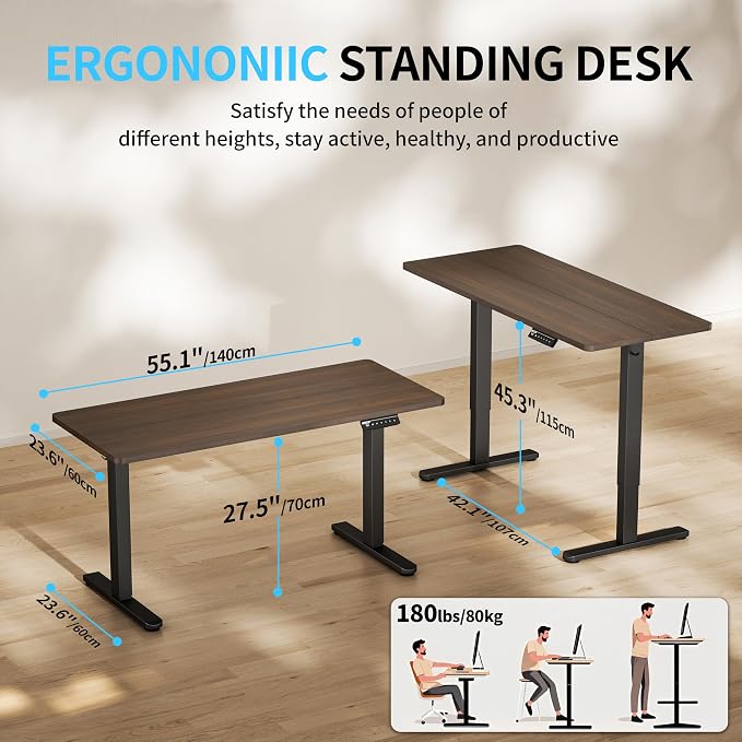 BIZUM Electric Standing Desk, 55x24 inches Height Adjustable Desk, Sit to Stand Desks Memory Gaming Computer Workstation for Home Office, Dark Walnut - Image 2