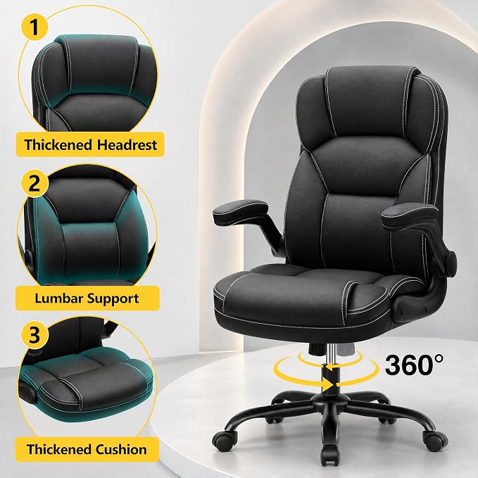 Ergonomic Office Chair, High Back Executive Leather Desk Chair, Black - Image 7