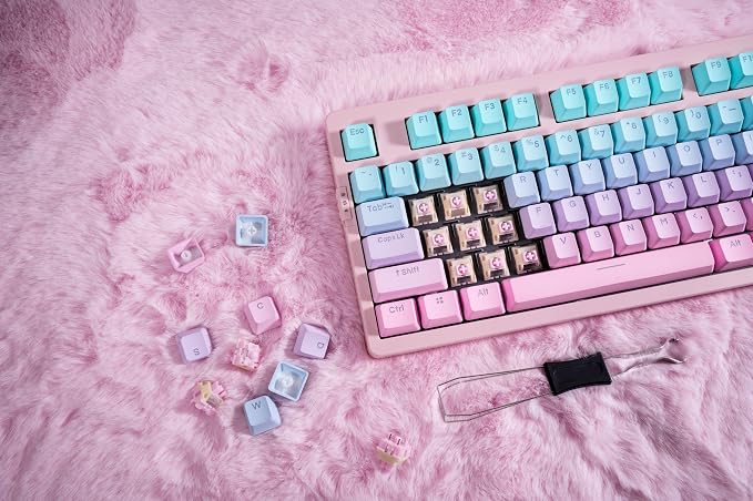 ZORNHER ZH980 Mechanical Keyboard,95% Pink & Blue Creamy Keyboard with Number Pad,Gaming Keyboard Full Size,Shine Through PBT Keycaps,Creamy Sounding Linear Switches - Image 9