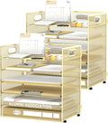 Daltack 6-Tier Paper Organizer for Desk with Handle, Gold, 2 Pack | Sturdy Metal Mesh Organizer with Movable Middle Trays and a Carry Handle for Papers, Folders and Office Supplies by DALTACK