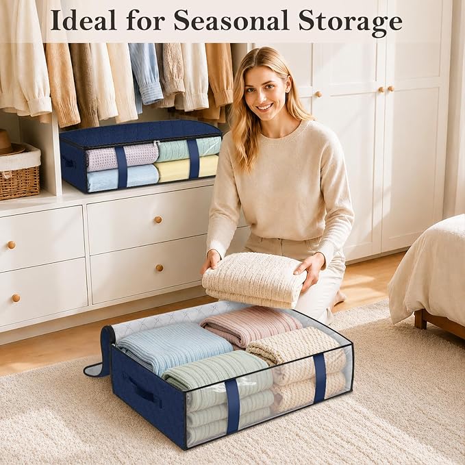 StorageRight Under Bed Storage Bags, 3 Pack, 40L, Blue | Breathable Non-Woven Fabric with a Clear Window and Zippered Top for Clothes, Comforters, Blankets and Seasonal Storage - Image 7
