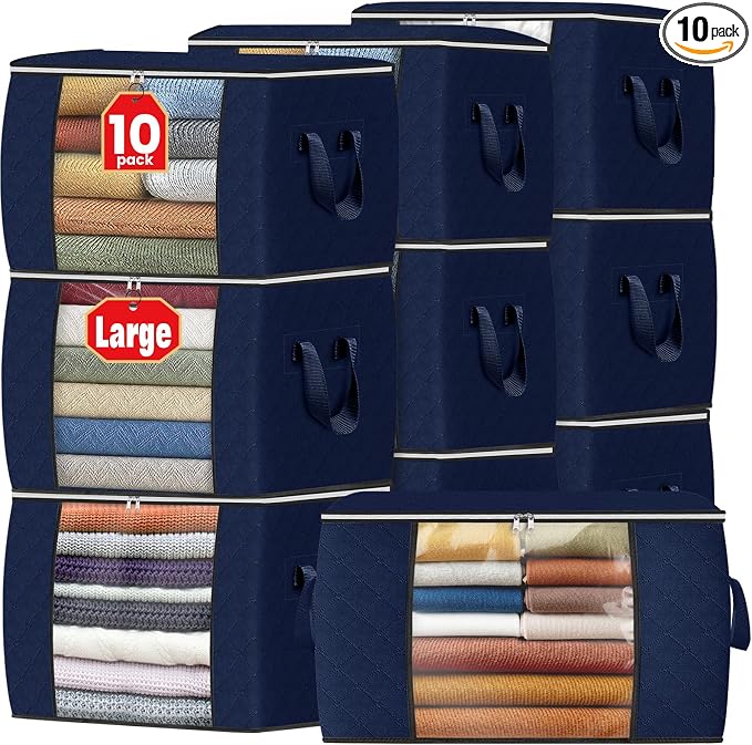 Fab totes 90L Clothes Storage, Foldable Thick Fabric Blanket Storage Bags | Foldable Containers with Zippers,Window and Handles for Organizing Bedroom, Closet, Comforter, Bedding,Dorm essentials by Fabtotes