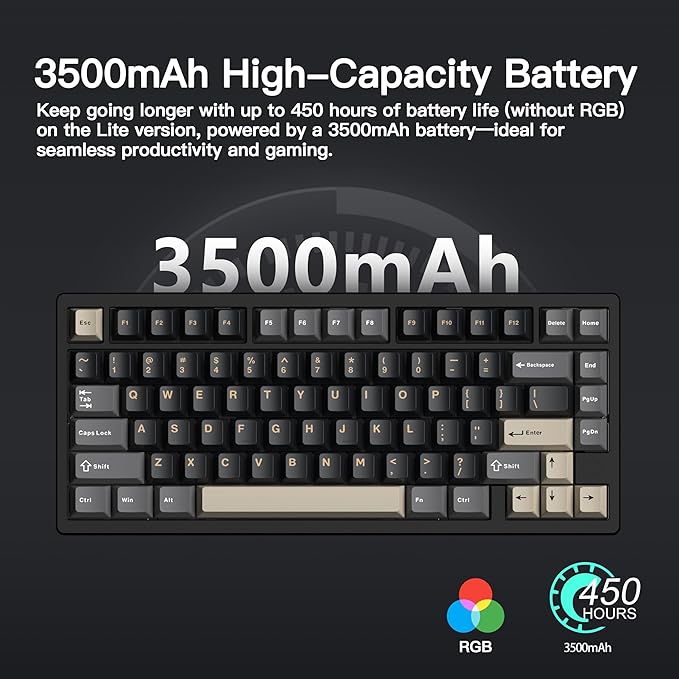 KEEBMONKEY WOBKEY Rainy 75 CNC Aluminum HMX/JWK/Cocoa Switches Triple-Mode Connectivity Mechanical Keyboard with Superior Acoustics, RGB/PP/Gradient Glass/3500mAh/Violet Switch (Standard - Black) - Image 3