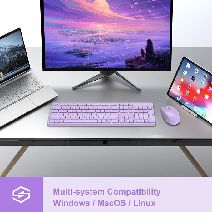 LeadsaiL Purple Wireless Keyboard and Mouse Combo, Full-Sized Ergonomic Computer Keyboard, 2.4GHz USB Cordless Keyboard Silent Mouse Set, 12 FN Shortcuts for Windows MacOS Laptop Computer - Image 7