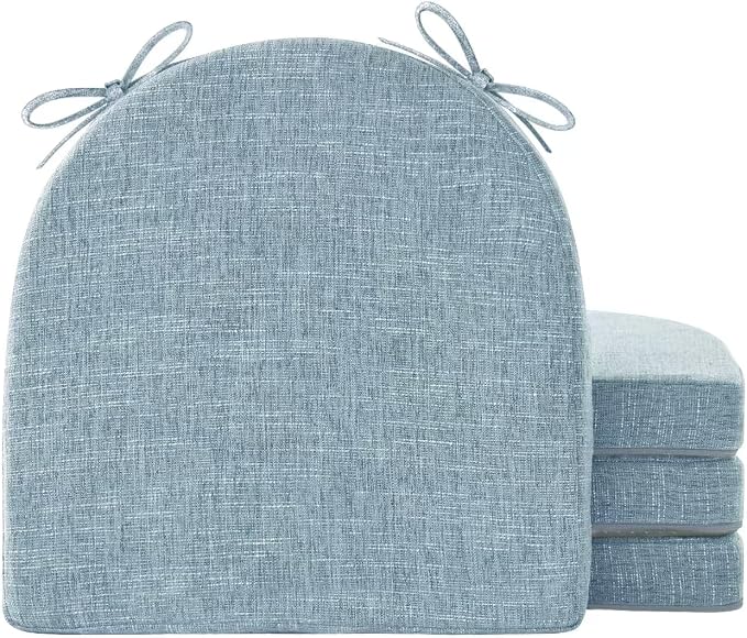 IPYNBAP Chair Cushions for Dining Chairs, Kitchen Chair Cushions, 16'' x 16'' x 2'', Non Slip Indoor Seat Cushions, Chair Pads for Dining Chairs with Ties & Removable Cover, Set of 4, Light Blue by IPYNBAP
