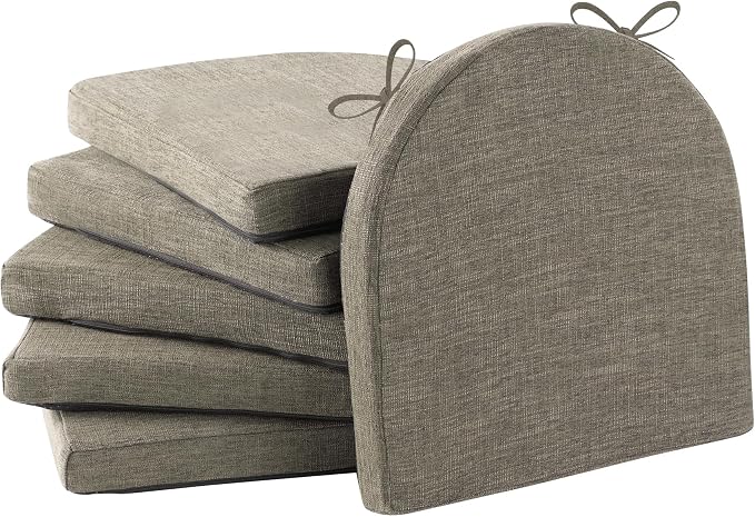 IPYNBAP Chair Cushions for Dining Chairs, Kitchen Chair Cushions, 16'' x 16'' x 2'', Non Slip Indoor Seat Cushions, Chair Pads for Dining Chairs with Ties & Removable Cover, Set of 6, Khaki by IPYNBAP