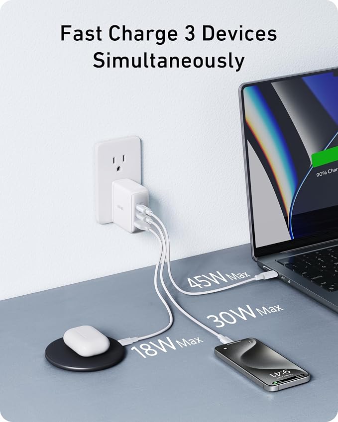 Anker Nano 100W MacBook Charger, 3-Port Fast Compact GaN USB Charger Block | With 1 Pack & 1 Cable for MacBook Pro/Air, Pixelbook, ThinkPad, Dell XPS, iPad Pro, iPhone 17 Series, Galaxy S23, and More - Image 7