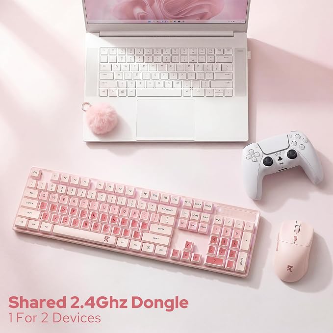 Redragon BS8531 Wireless 104-Key Low-Profile Keyboard, 4000 DPI Mouse Combo | 30% Slimmer Ultra-Thin Mechanical Switch for Faster Keystrokes, Ergonomic Typing, 5-Level Adjustable DPI, Shared Dongle - Image 8