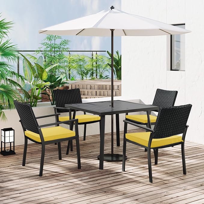 Outdoor Chair Cushions Set of 6, 16 x 17 Inch Waterproof Seat Pads | 3 Year Color Fastness Thick Patio Chair Cushion with Ties for Garden Lawn Sofa Couch, Yellow - Image 2