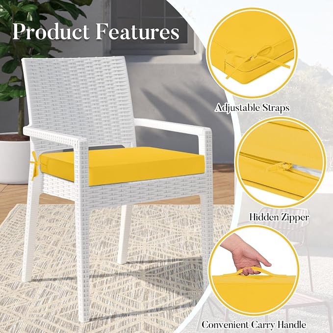 Basic Beyond Outdoor Chair Cushions for Patio Furniture, Waterproof Outdoor Seat Cushions Set of 4 19 x 19, Patio Chair Cushions Set of 4 with Ties and Handle, Yellow - Image 5