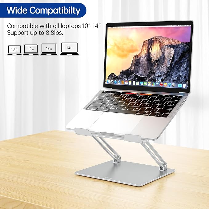 BESIGN LS10 Laptop Stand for Desk, Ergonomic Adjustable Notebook Tablet Stand, Foldable Laptop Riser, Portable Desktop Book Stands, Computer Holder Compatible with 10-14" Laptops, Silver - Image 3