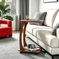 Solid Wood C Shaped End Table with Wheels,Walnut Color(13.7"W) by MLRDWLS