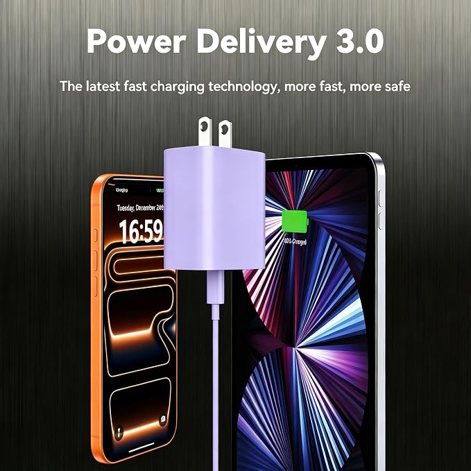 Phone 17 16 15 Charger Fast Charging, 10 FT Long USB C Charger Cord with 20W Type C Fast Phone Charging Block forPhone 17/17 Pro/17 Pro max/Air/Phone 16 15 Pro Max Plus, iPad, Android, Lavender - Image 4