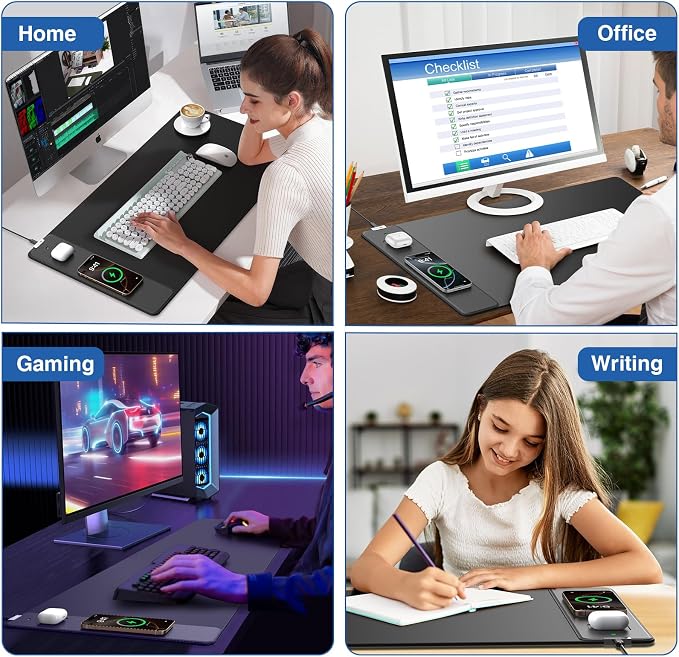 Magnetic Wireless Charging Mouse Pad, 31.5"x15.8", with 20W Adapter, Black | Large Gaming Desk Mat for Keyboard/Laptop, Non-Slip Base, Waterproof Ultra-Smooth Surface Mousepad for Gamer, Office & Home - Image 4