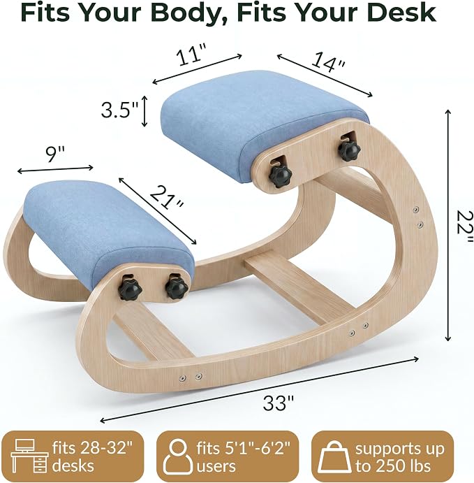 Ergonomic Kneeling Chair with Adjustable Seats - Knee Chair for Posture Correction & Kneel Rocking Stool for Desk - Back Pain Relief for Home and Office, Supports 250 pounds - 5 Years Warranty - Image 2