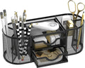 Mesh Desk Organizer, Pen Holder for Desk with 2 Drawers, Black | Desk Organizers and Accessories with 8 Compartments and 2 Drawers for Pens, Pencils, Scissors, Tape and Small Office Supplies by SUPEASY