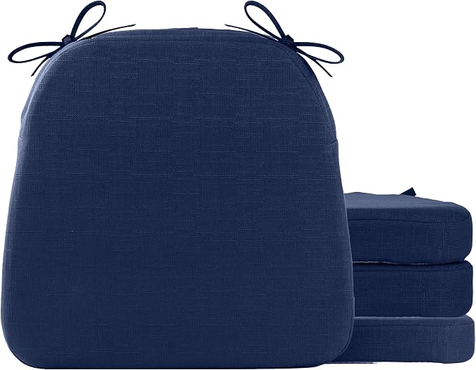 Battilo Chair Cushions for Dining Chairs with Ties, Indoor/Outdoor Waterproof Kitchen Chair Pad with Non-Slip Backing, Seat Cushions with Machine Washable Removable Cover, 16"x16"x2", Set of 4, Navy by BATTILOHOME