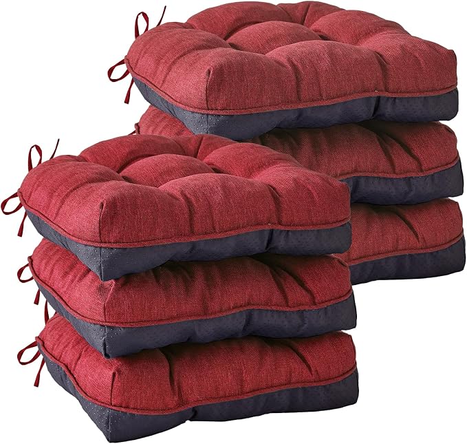 IASEAHK Chair Cushions for Dining Chairs, Seat Cushions for Kitchen Chairs, Indoor Seat Cushions with Ties, Tufted Foam Chair Pads, Non Slip Chair Cushions Set of 6, 15.5" x 15.5" x 4", Red by IASEAHK