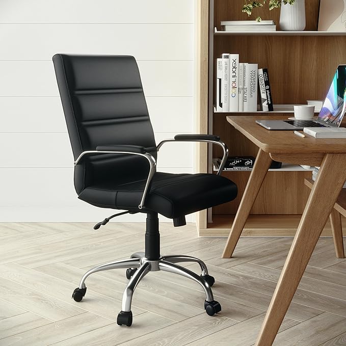 Flash Furniture Mid-Back Black LeatherSoft Executive Swivel Office Chair with Chrome Base and Arms - Image 2