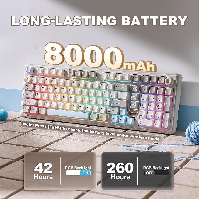 YUNZII B98 PRO 96% Wireless Mechanical Keyboard(Beige, Candy Switch) | QMK/VIA, with Numpad, Dual-Style Knob Design, Creamy Pre-Lubed Switches, Hot Swap, Gasket Mount, RGB for Gaming/Win/Mac - Image 7