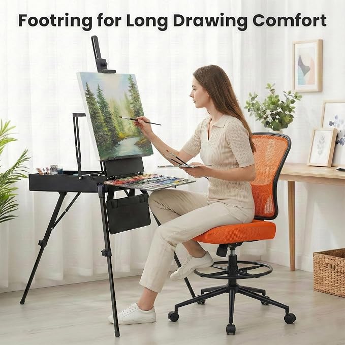 Armless Drafting Chair Tall Office Chair for Standing Desk - Adjustable Height Mesh Ergonomic Drafting Stool with Foot Ring & Wheels, Rolling Counter Height Computer Chair for Home Office - Image 5