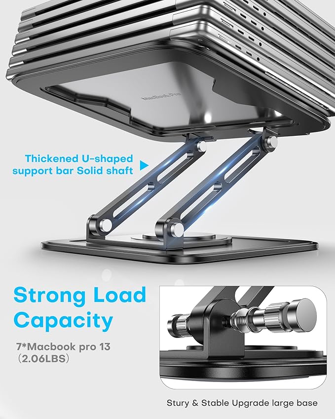 LOXP Adjustable Laptop Stand, Computer Stand with 360 Rotating Base | Ergonomic Laptop Riser Mount for Desk Foldable Protable Computer Desk Fits with MacBook Pro Air - Image 6