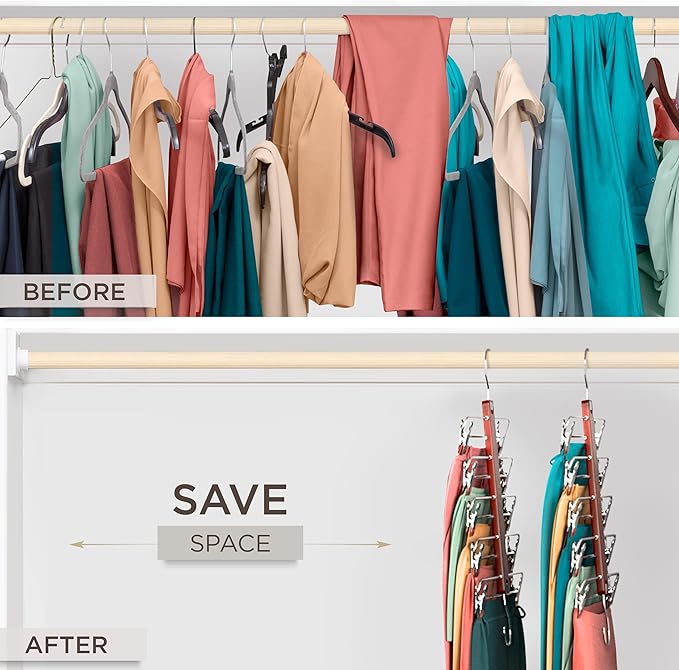 MORALVE Skirt Hangers Space Saving with Clips - 2 Pack - European Beechwood 5-Tier Hanger for Shorts, Skirts, and Pants - Closet Organizer and Storage Solution for Women with 360° Swivel Hook - Image 3