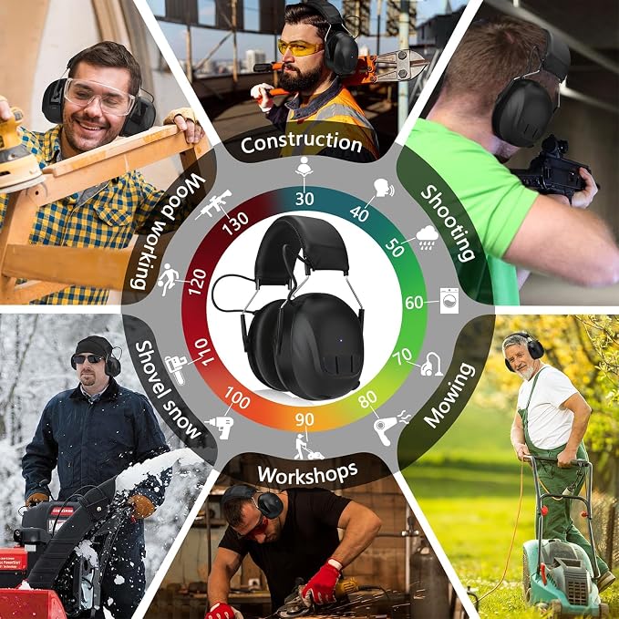 Kalence Bluetooth 5.4 Hearing Protection with 120H Working Time, 30dB Safety Earmuffs, Rechargeable Bluetooth Work Headphones, Ear Protection for Mowing, Workshops, Construction, Snowblowing, Orange - Image 7