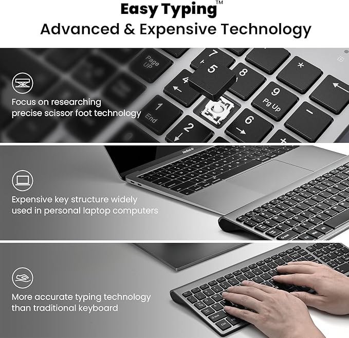 cimetech Wireless Keyboard and Mouse Combo - Grey Black | Compact quite scissor-switch keyboard with optical mouse, includes USB-A Nano Receiver, for Computer,Mac,Laptop,PC,Windows - Image 4