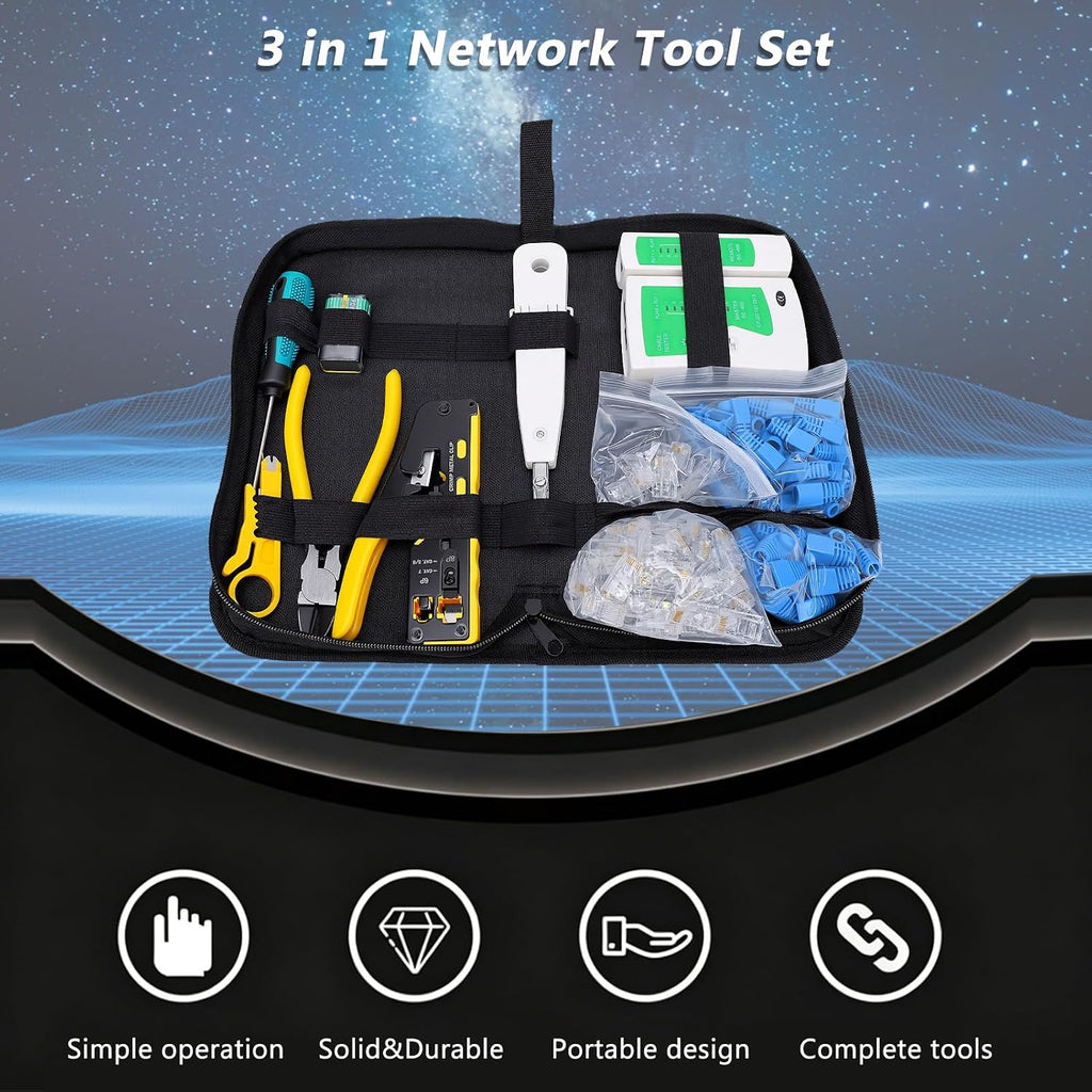 RJ45 Crimp Tool Kit, Pass Through Ethernet Crimper with Cable Tester & Case - Image 7