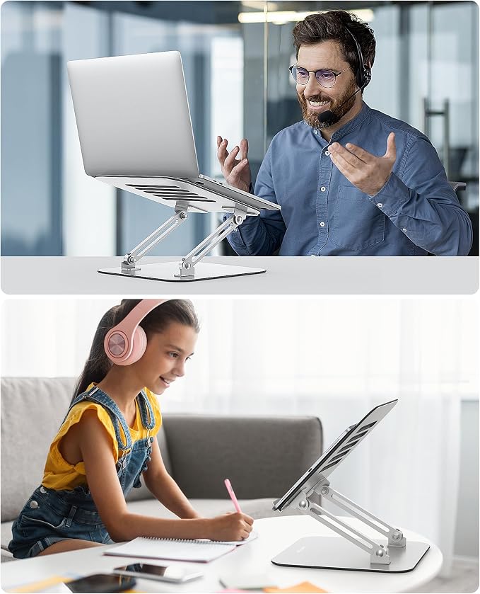 OMOTON Laptop Stand, Adjustable Metal Foldable Riser 10-17.2", Silver | Ergonomic Cooling Laptop Holder, Height Adjustable to 270mm for Sit-Stand, Portable Travel - Image 9