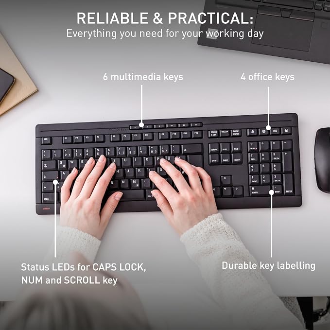 CHERRY Stream Desktop, Wireless Keyboard & Mouse Combo, 2.4 GHz Connection, Quiet Keys, Slim Design, Comfortable Writing, Battery-Powered, QWERTY, White-Gray - Image 4