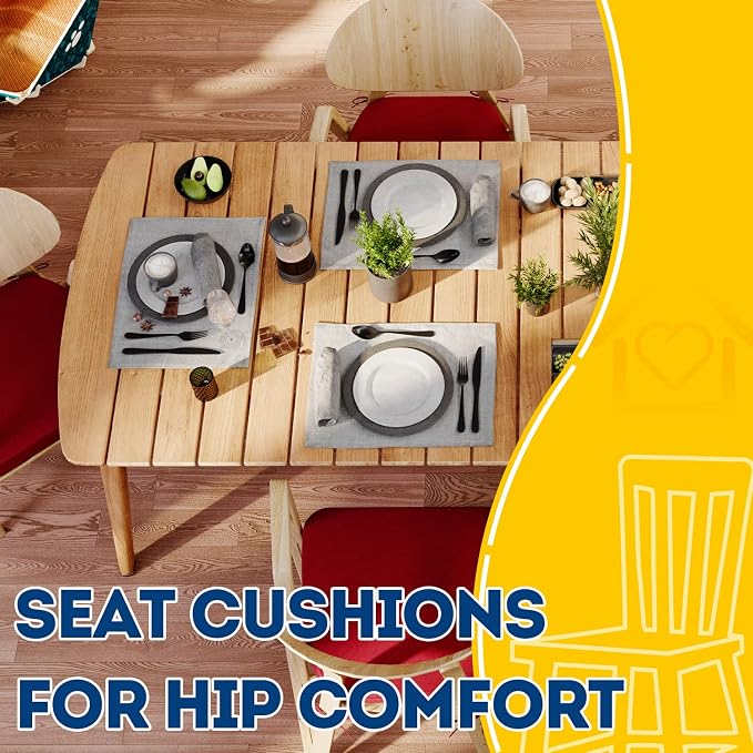 AAAAAcessories D-Shaped Chair Cushions, 2" Thick Dining Chair Pads with Ties and Removable, Machine-Washable Cover, 17" x 16", Set of 8, Wine Red - Image 8