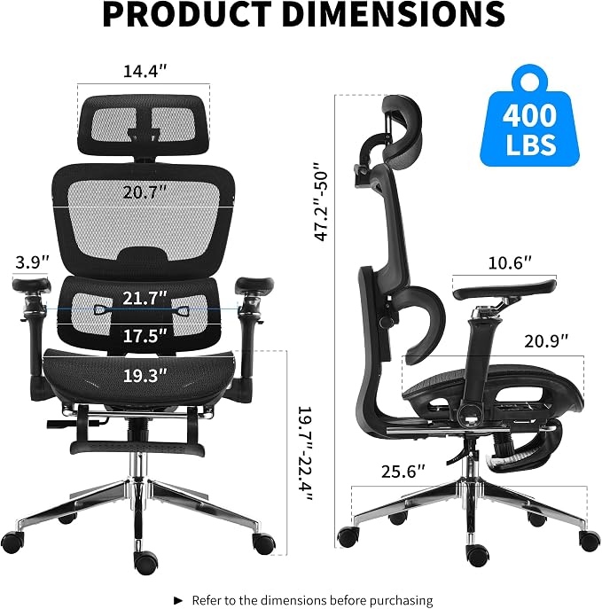 Mesh Ergonomic Office Chair with Footrest,Black | 6D Armrests,High Back Mesh Gaming Chair with Lumbar Support,Adjustable 3D Headrest for Home Office Desk Chair - Image 2