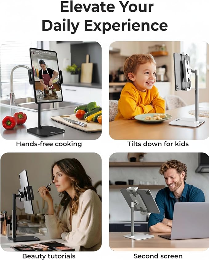 COOPER TabStand Mini 10" Tablet Stand, iPad Stand for Desk, Tablet Mount | 7.5-10" Adjustable, Weighted Base, Strong Grip, Portable Monitor Holder, Tripod iPad Holder; Fits Samsung, Kindle, iPad Pro - Image 5