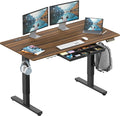SHW 55 x 28 Electric Height Adjustable Standing Desk w/Drawer, Walnut | w/ Memory Presets and Cable Management | Drawer with adjustable compartments | Hanging Hooks by SHW
