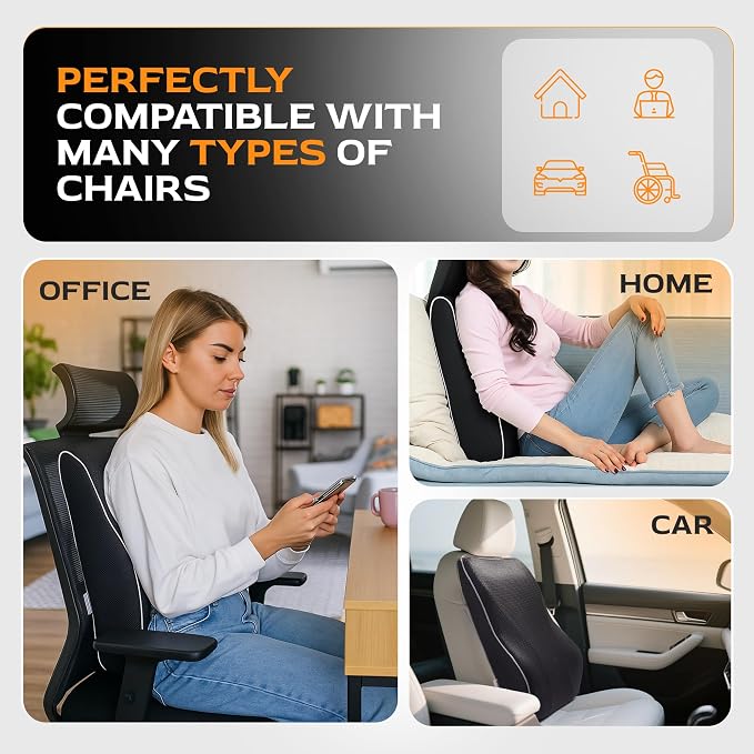 TULARIS Extra Dense Lumbar Support Pillow with Double Adjustable Straps - Ergonomic Memory Foam Cushion for Office Chair, Car, Couch - Firm Back Support for Lower Back & Spine Pain Relief - Image 8