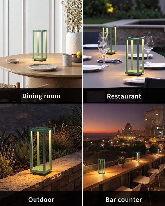 PUSU Cordless Waterproof Table Lamps Set of 2, Green LED Outdoor Desk Lamp | Rechargeable 4000mAh Battery Operated, 2700K 3-Level Dimmable, Portable Lighting for Patio, Camping, Bedroom, Night Light - Image 6