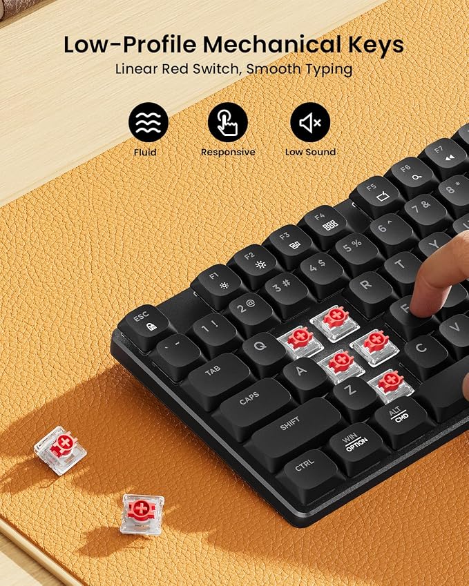 ProtoArc KM310 Wireless Mechanical Keyboard and Mouse, No Backlight | Aluminum quiet mechanical keyboard connects 3 devices via Bluetooth/2.4G, lightweight mouse, rechargeable, for Windows/Mac - Image 2