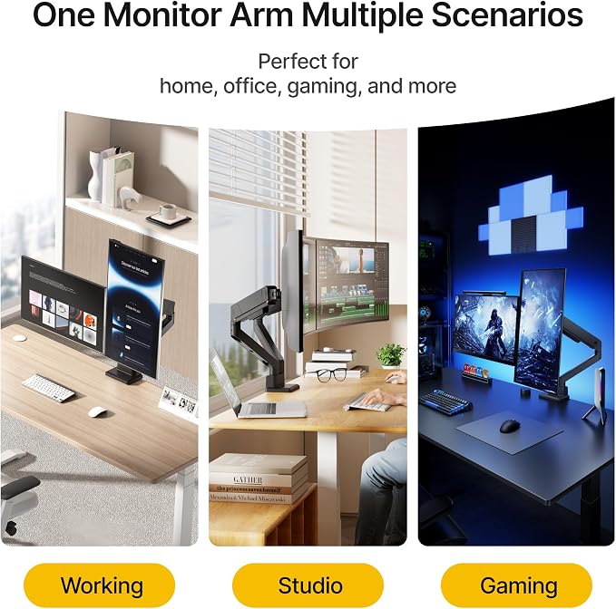 monTEK Dual Monitor Mount Monitor Arms for 17 to 35 Inch Screen | Adjustable Heavy Duty Monitor Desk Mount for 2 Monitors, Holds 35 Lbs, with Cable Management, VESA 75/100mm - Image 9