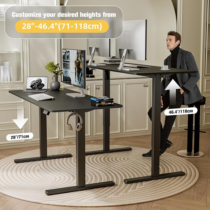 55"x24" Standing Desk, Height Adjustable Sit-Stand Home Office, Black | Electric Adjustable Standing Desk, Sit to Stand Computer Office Desk with Splice Board, Memory Preset, Lifts 28''-46.5" - Image 4