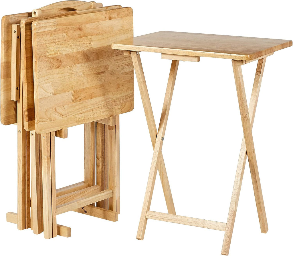 Amazon Basics Classic Foldable TV Dinner Tray Table with Storage Rack, 14.6 L x 19 W x 26 H inch, Natutral, 4-Pack by Amazon Basics