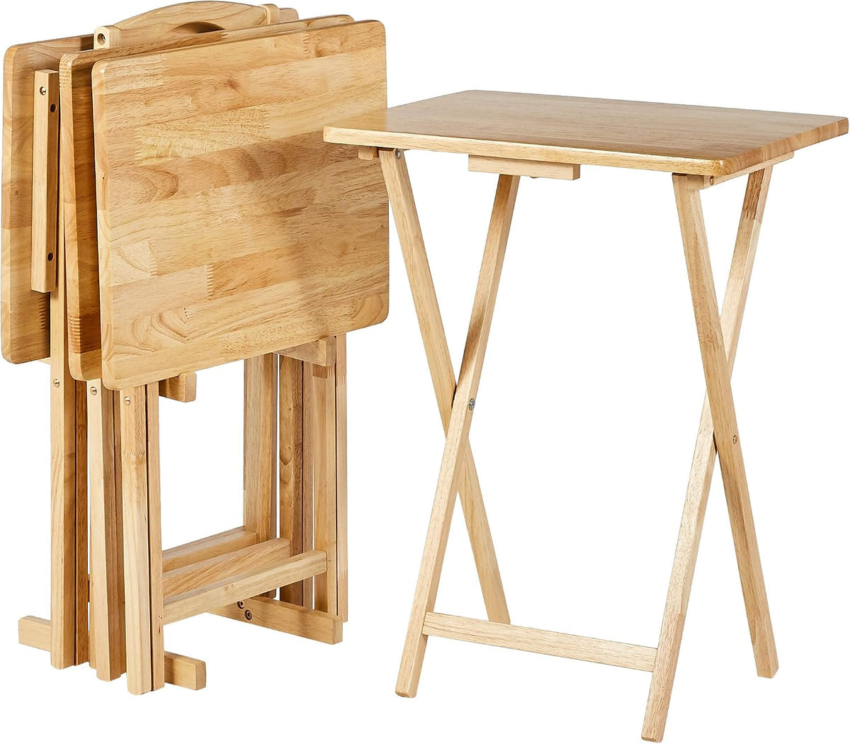 Amazon Basics Classic Foldable TV Dinner Tray Table with Storage Rack, 14.6 L x 19 W x 26 H inch, Natutral, 4-Pack by Amazon Basics
