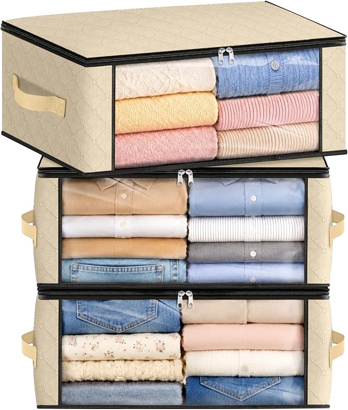 Fab totes 35L Closet Organizers, Foldable Under Bed Storage Containers | Storage Bags with Zippers,Window and Handles for Organizing Bedroom, Closet, Clothing,Organization with Handle by Fabtotes