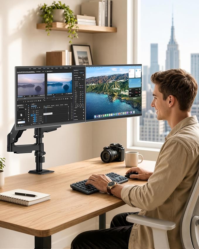 Dual Monitor Stand for 17-32 Inch Screens, Gas Spring Arms | Full Motion Mount with Cable Management, Support up to 19.8 lbs，Computer Monitor Arm with Clamp/Grommet Base - Image 9