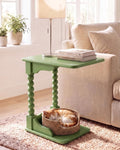 Vintage c Shaped end Table for Couch，100% Solid Wood C Table ，Green by NKGIAG