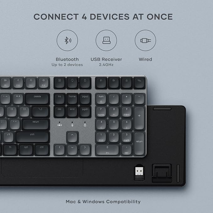 Satechi SM3 Mechanical Keyboard, White LED Backlit, Dark Gray/Gray | 108 Keys Full Size, Wired and Bluetooth, for Mac and Windows - Image 3