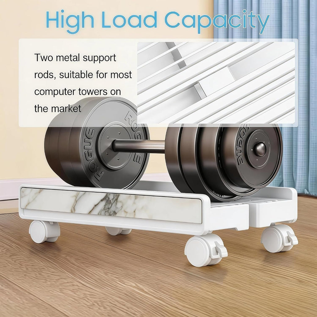 Mobile Computer Tower Stand, 8.66-11.42" Width Adjustable CPU Stand, White - Image 4